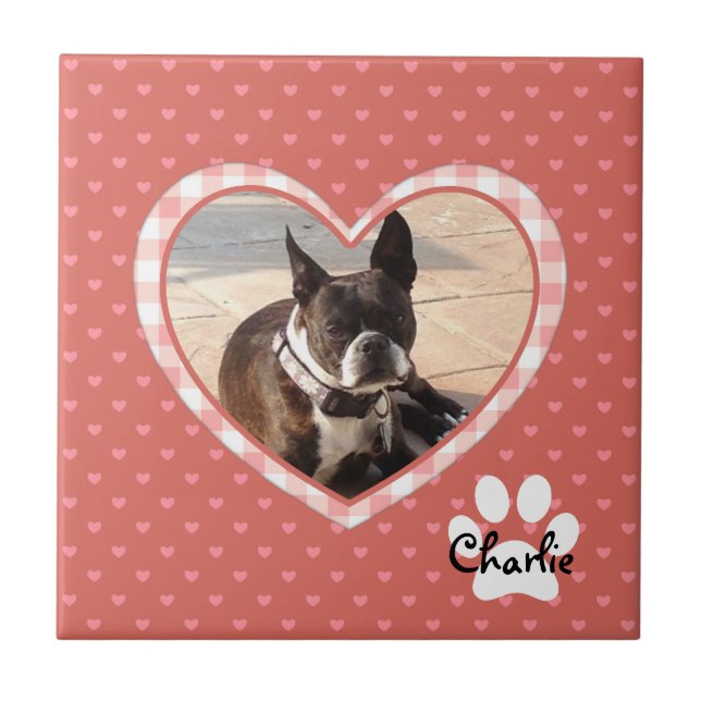 Layered Pink Heart Pattern mit Kariertem Rahmen Fliese (Vorderseite)