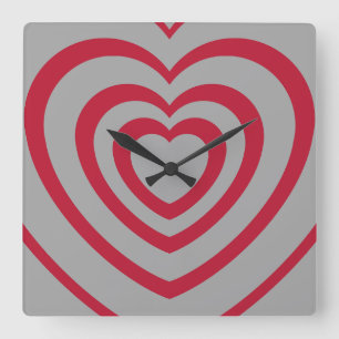Layered Red & Gray Heart Ästhetik Quadratische Wanduhr