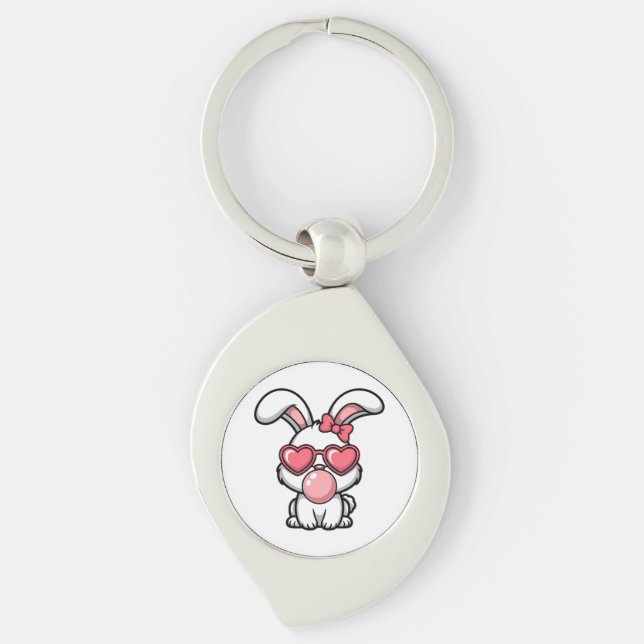 layful Kawaii Rabbit with Bubblegum Bubble Schlüsselanhänger (Vorderseite)