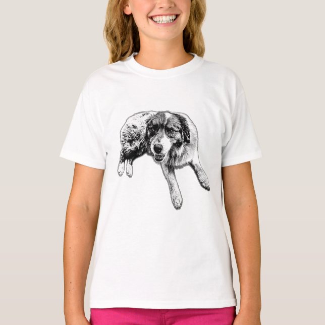 Laying Aussie Pup Ink Line T-Shirt (Vorderseite)