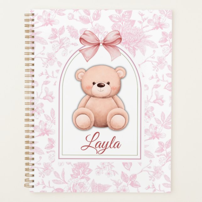 Layla | Benutzerdefiniertes rosa Teddy-Bär-Kinderz Planer (Vorderseite)