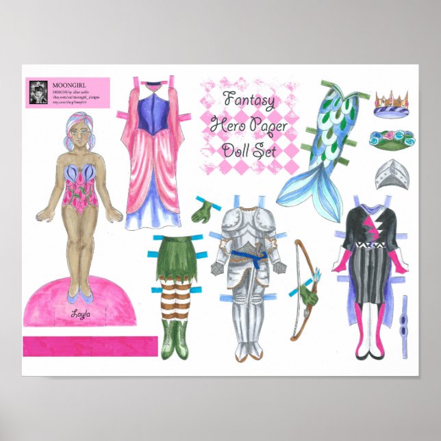 Layla Fantasy Hero Paper Doll - Play oder Display Poster (Vorne)