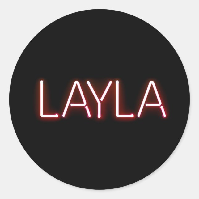Layla Name in leuchtenden Neonbeleuchtung Neuheit Runder Aufkleber (Vorderseite)