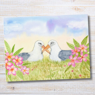 Laysan-Albatros mit rosa Plumeria Postkarte