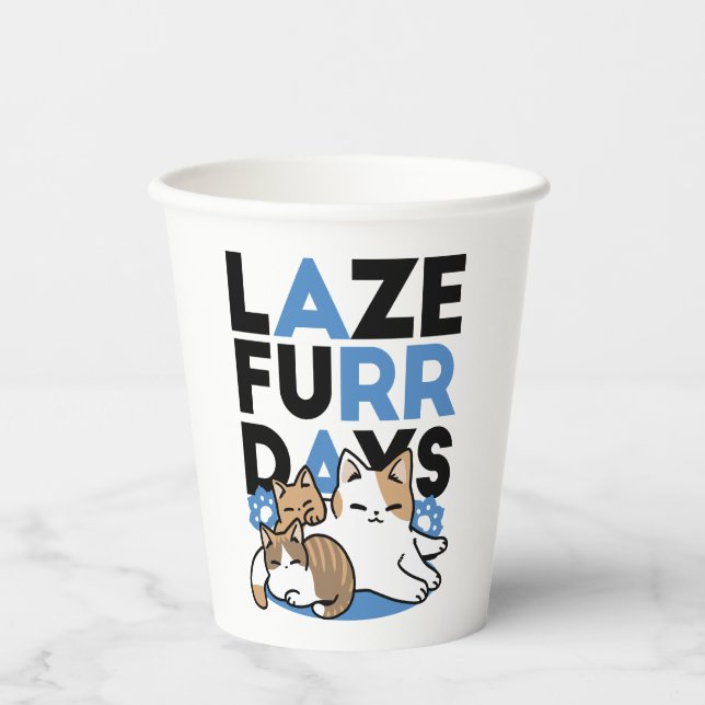 Laze Furdays - Niedliche Lazy Cats Design Pappbecher (Vorderseite)