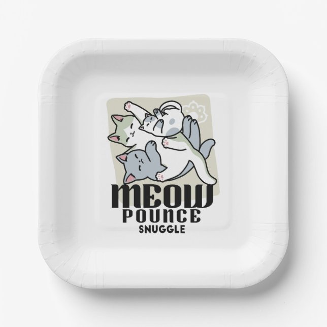 Laze Furdays - Niedliche Lazy Cats Design Pappteller (Vorderseite)