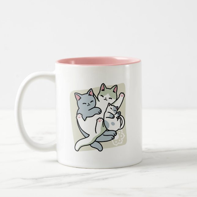 Laze Furdays - Niedliche Lazy Cats Design Zweifarbige Tasse (Links)