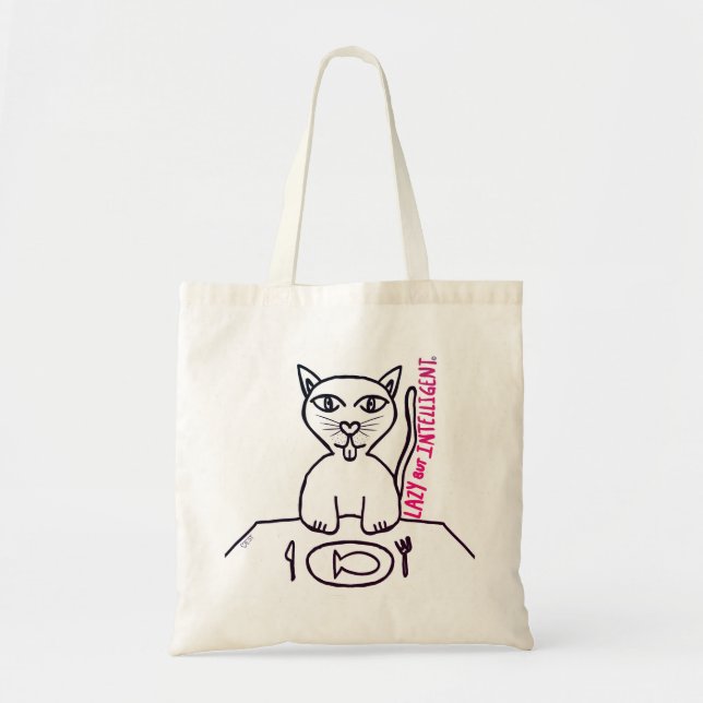 LAZY, ABER INTELLIGENT KITTY KAT TOTE BAG TRAGETASCHE (Vorne)
