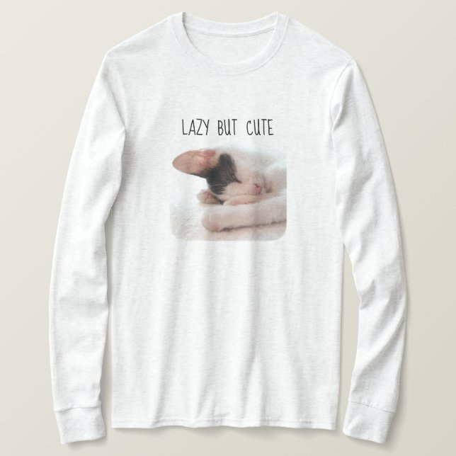 Lazy aber Niedlich Kitten Foto Katze Lover Spaß Fu T-Shirt (Design vorne)