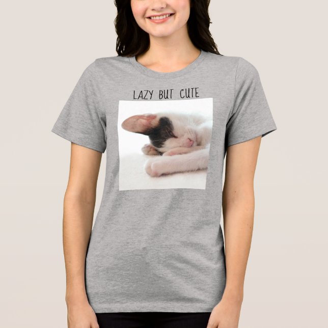 Lazy aber Niedlich Kitten Foto Katze Lover Spaß Fu Tri-Blend Shirt (Vorderseite)