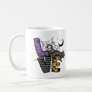Lazy Black Cat im Spider Web mit Liebe Kaffeetasse