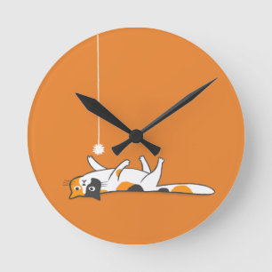 Lazy Calico Cat   Niedlich Kitty Cat Lover Runde Wanduhr
