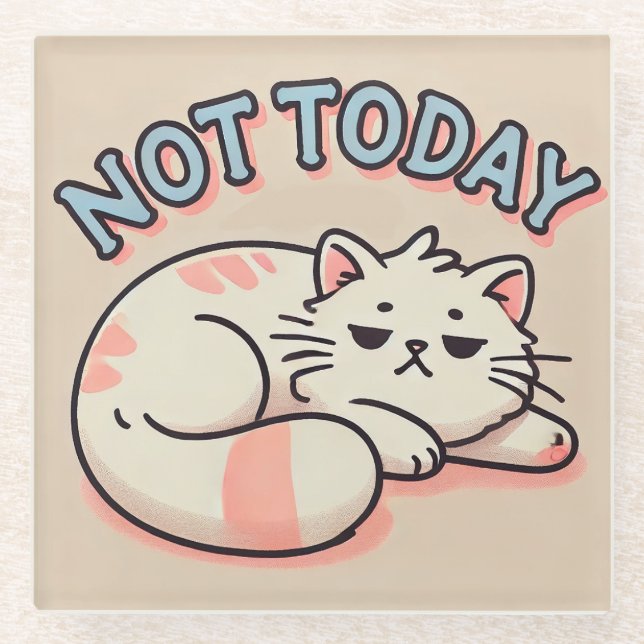 Lazy Cartoon Cat Glasuntersetzer (Vorderseite)