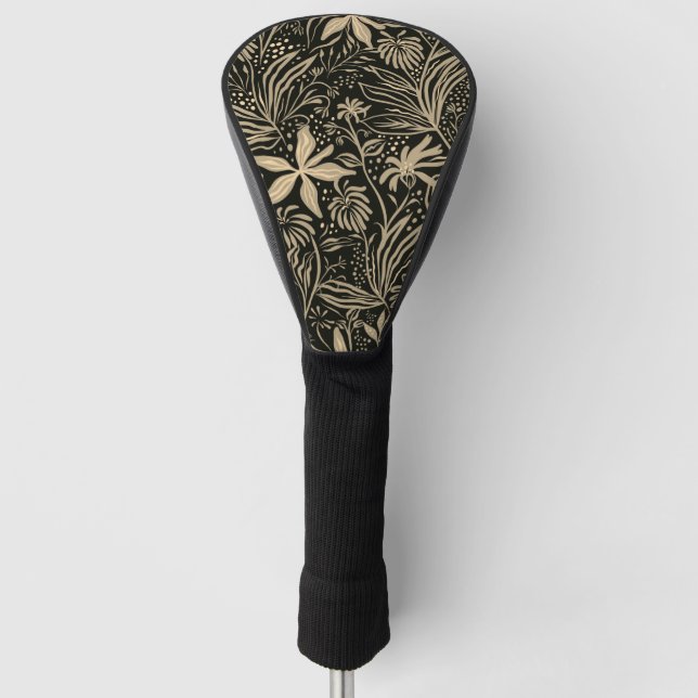 Lazy floral Muster in Gold auf schwarz  Golf Headcover (Vorderseite)
