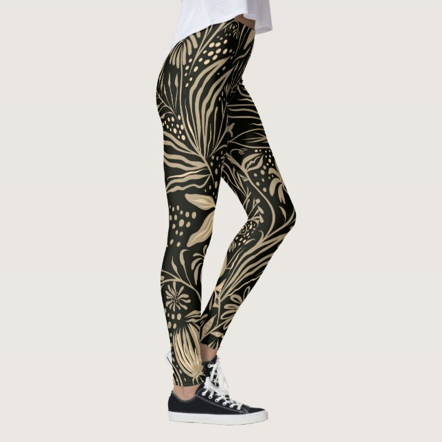 Lazy floral Muster in Gold auf schwarz Leggings (Rechts)