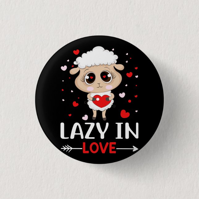 Lazy in Liebe Sheep für Valentinstag Singles Button (Vorderseite)