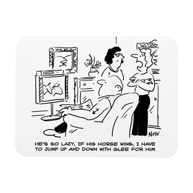 Lazy Man beobachtet Pferderennen im Fernsehen Magnet (Horizontal)