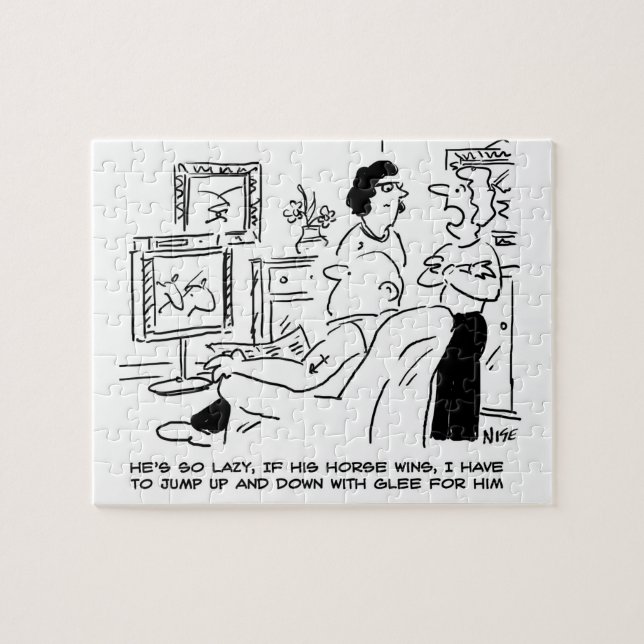 Lazy Man beobachtet Pferderennen im Fernsehen Puzzle (Horizontal)