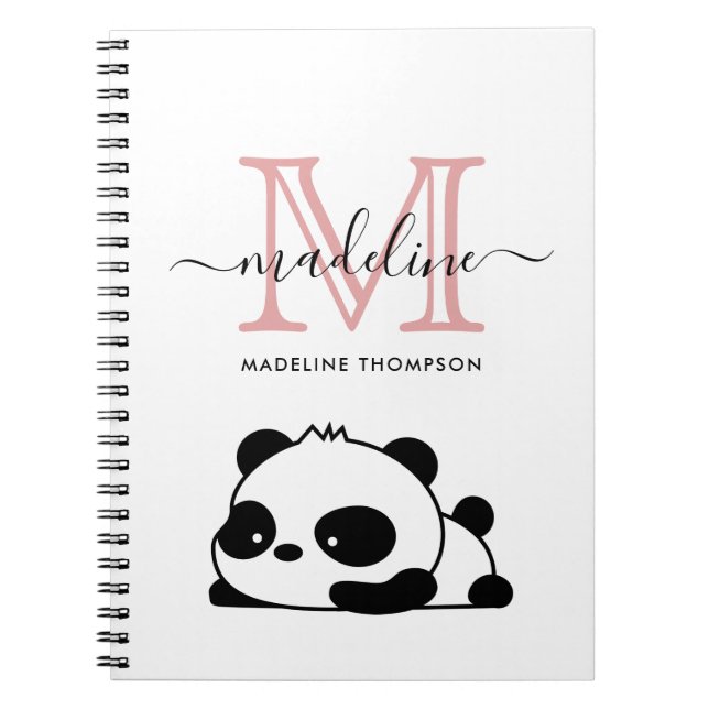 Lazy Panda Blush Pink Monogram Script Notebook Notizblock (Vorderseite)