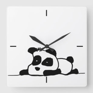 Lazy-panda-Uhr Quadratische Wanduhr