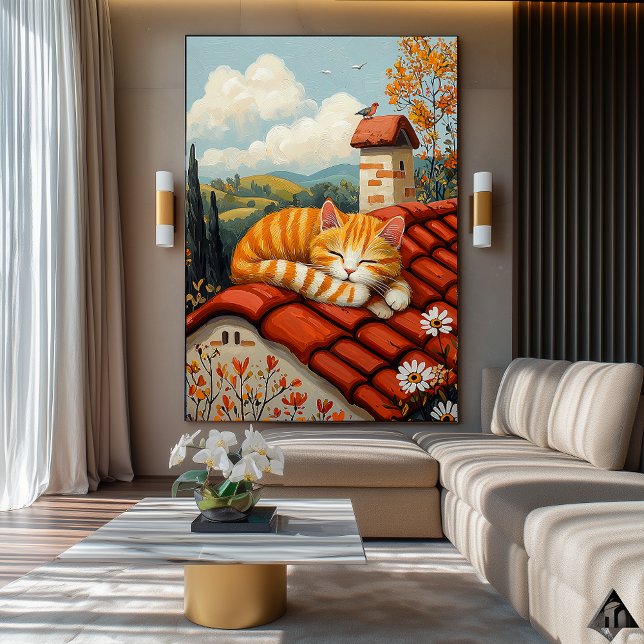 Lazy Rooftop Cat - Naïf Cosy Countryside Art Poster (Von Creator hochgeladen)