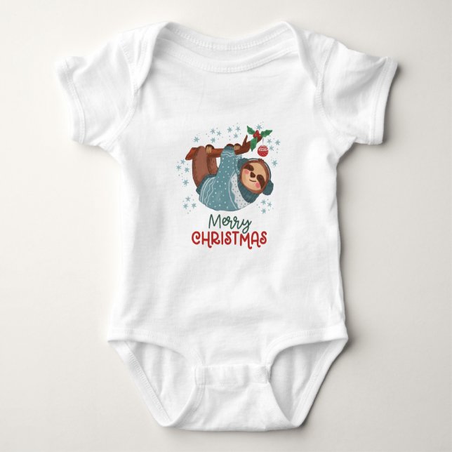 Lazy Sloth Christmas Baby Strampler (Vorderseite)