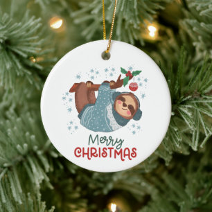 Lazy Sloth Christmas Keramik Ornament
