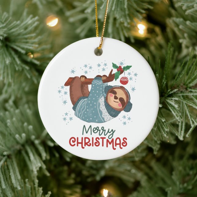 Lazy Sloth Christmas Keramik Ornament (Baum)