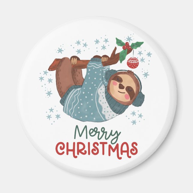 Lazy Sloth Christmas Magnet (Vorne)