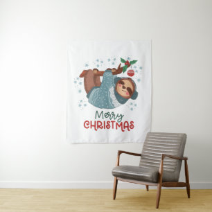 Lazy Sloth Christmas Wandteppich