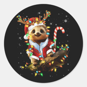 Lazy Sloth Lover Xmas Sloth Reindeer Light Merry C Runder Aufkleber