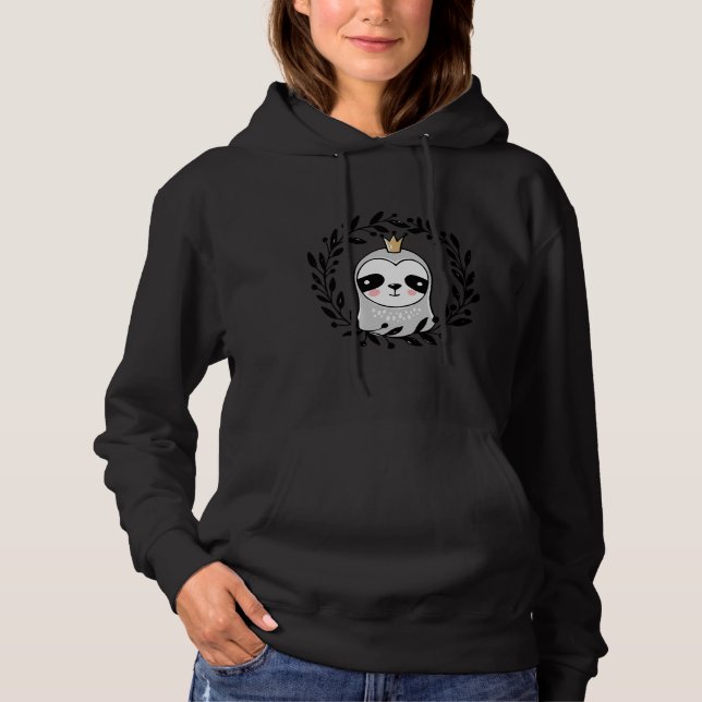 Lazy Sloth mit Krone und Blätter Hoodie (Vorderseite)