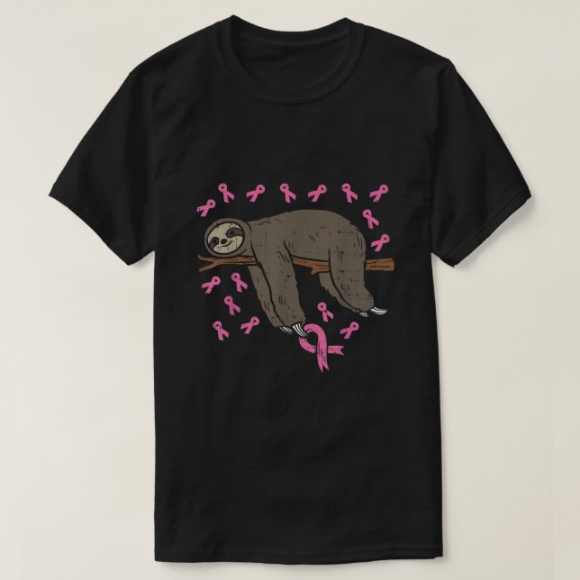 Lazy Sloth Pink Ribbon Breast Cancer Awareness Sup T-Shirt (Design vorne)