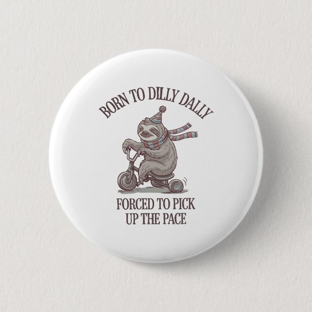 Lazy Sloth Retro Bike Cartoon Button (Vorderseite)