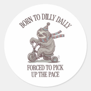 Lazy Sloth Retro Bike Cartoon Runder Aufkleber