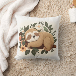 Lazy sloth sleeping on a branch cartoon kissen