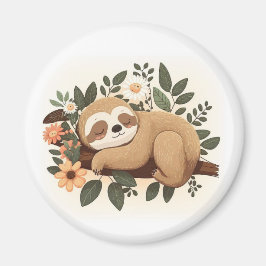 Lazy sloth sleeping on a branch cartoon magnet