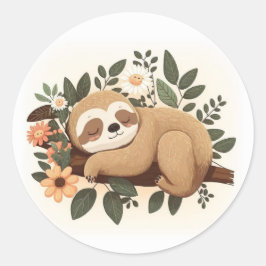 Lazy sloth sleeping on a branch cartoon runder aufkleber