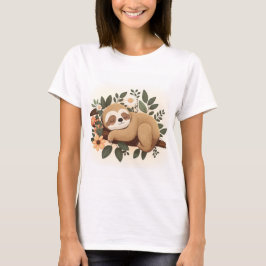 Lazy sloth sleeping on a branch cartoon T-Shirt