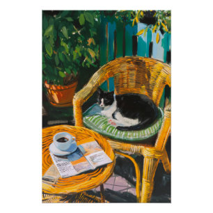 Lazy Sunday Morning   Gemütliches Cat & Coffee-Gem Poster
