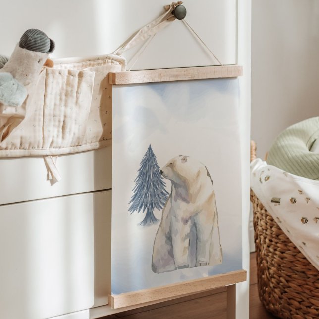 Lazy Winter Polar Bear Arctic Kinderzimmer Wanddek Wandteppich Mit Holzrahmen (Lazy Winter Polar Bear Arctic Nursery Wall Decor Hanging Tapestry)