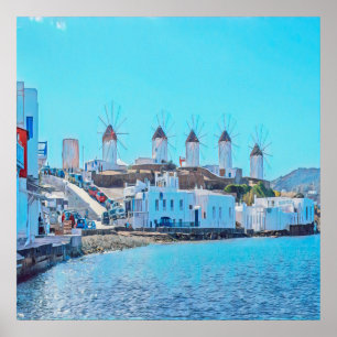 ldp MYKONOS - Blick vom Meer auf die Windmühlen - Poster