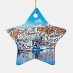 ldp MYKONOS - Fischereifahrzeuge - Hafen - Panoram Keramik Ornament