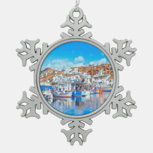 ldp MYKONOS - Fischereifahrzeuge - Hafen - Panoram Schneeflocken Zinn-Ornament