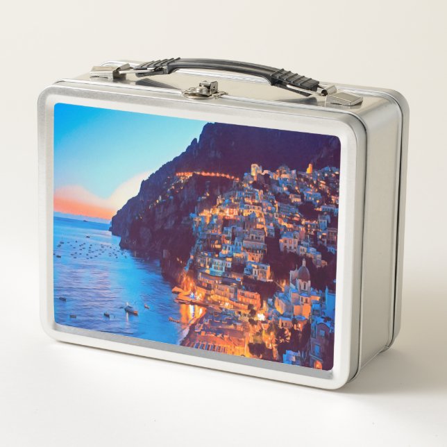 ldp POSITANO Amalfi Küste - Sonnenuntergang durch  Metall Brotdose (Vorderseite)