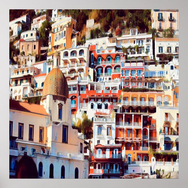 ldp POSITANO - Stadt - Kirche Santa Maria Assunta  Poster (Vorne)