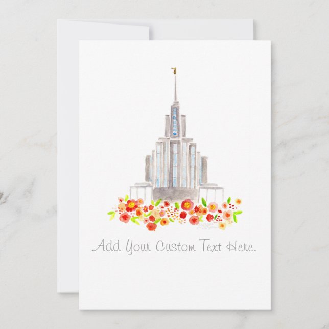 LDS Oquirrh Tempel-Aquarell laden Taufe ein Einladung (Vorderseite)