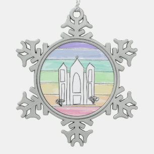 LDS Salt Lake City Tempel Regenbogen Sonnenunterga Schneeflocken Zinn-Ornament