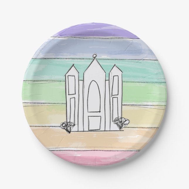 LDS Salt Lake City Tempel Regenbogenmormon Pappteller (Vorderseite)