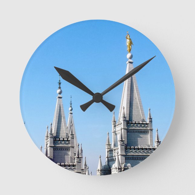 Lds salt lake city temple angel moroni runde wanduhr (Vorderseite)